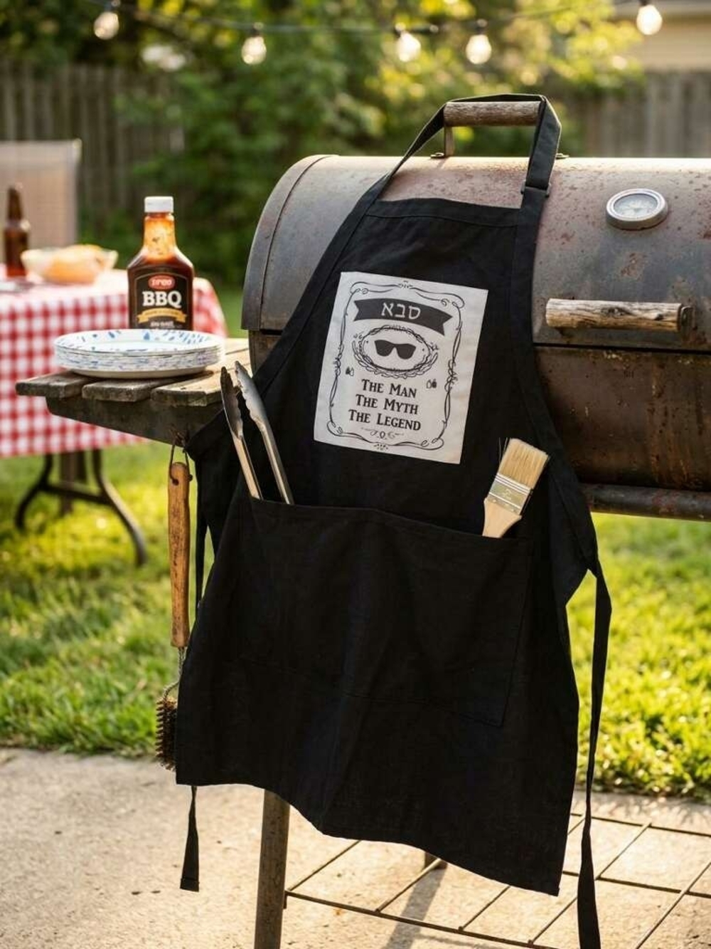 Black BBQ Apron with 'The Man The Myth The Legend' Graphic